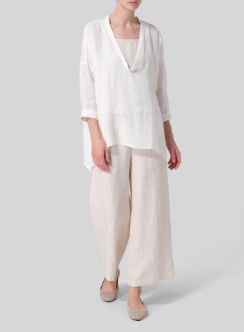 Soft White Linen Loose Delicate Deep V-neck Overtop