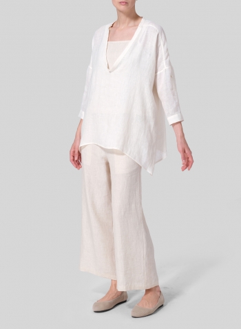 Soft White Linen Loose Delicate Deep V-neck Overtop