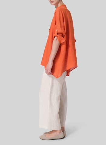 Orange Linen Loose Delicate Deep V-neck Overtop