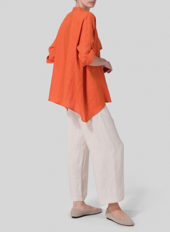 Orange Linen Loose Delicate Deep V-neck Overtop