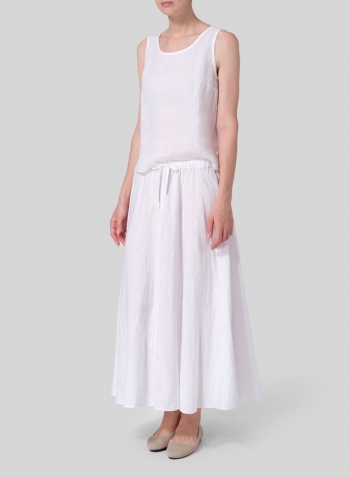 White Linen Long Flared Skirt