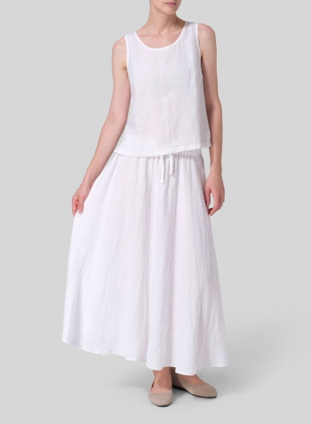 White Linen Long Flared Skirt