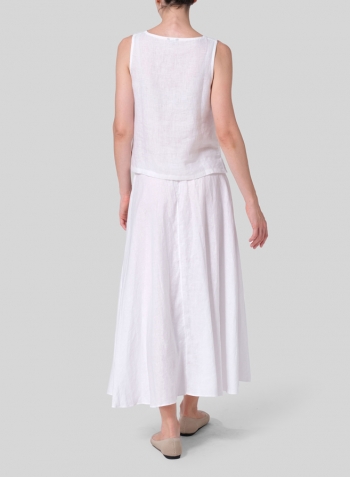 White Linen Long Flared Skirt