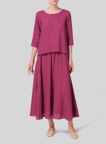 Red Violet Linen A-line High-Low Top Set