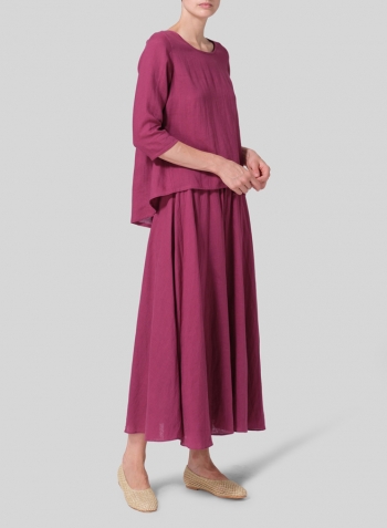 Red Violet Linen A-line High-Low Top Set