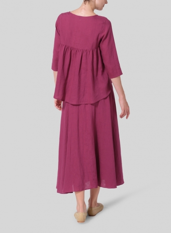 Red Violet Linen A-line High-Low Top Set