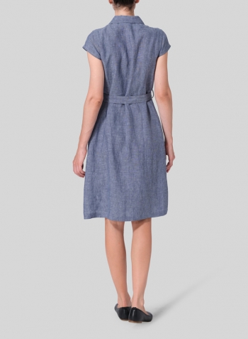 Denim Blue Linen Coat Dress with Tie