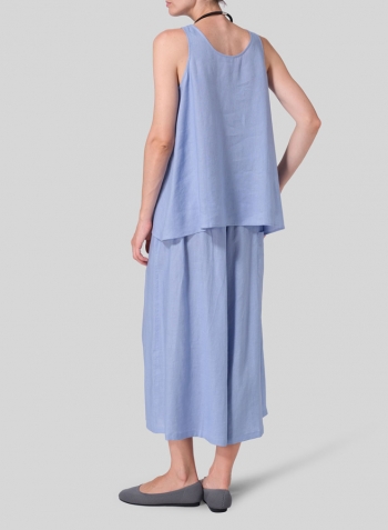 Cerulean Blue Linen A-line Double Pocketed Tank Set