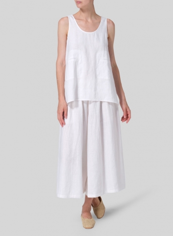 White Linen A-line Double Pocketed Tank