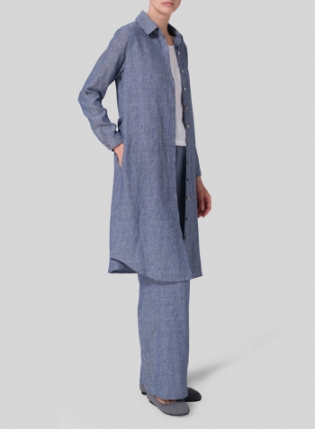 Denim Blue Linen Shirt Dress Set