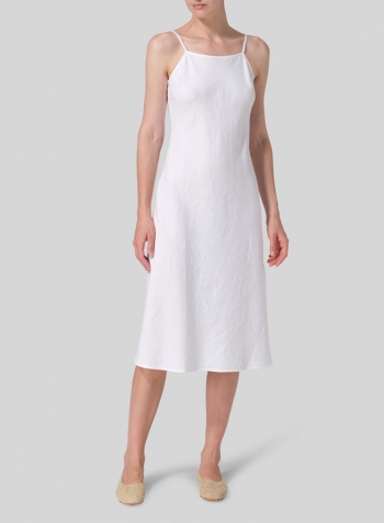 White Linen Sleeveless Bias Cut Dress