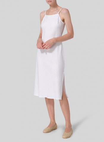 White Linen Sleeveless Bias Cut Dress