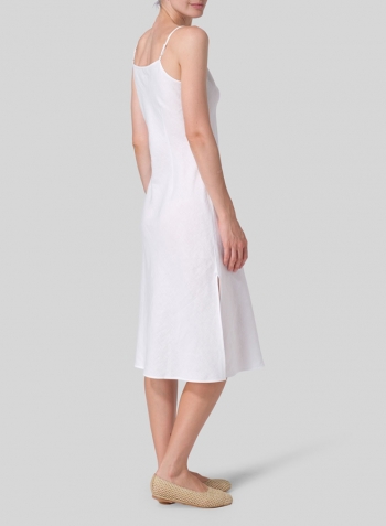 White Linen Sleeveless Bias Cut Dress