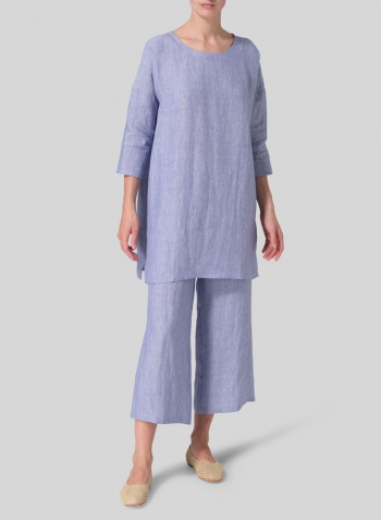 Pale Blue Linen Oversized Top Set