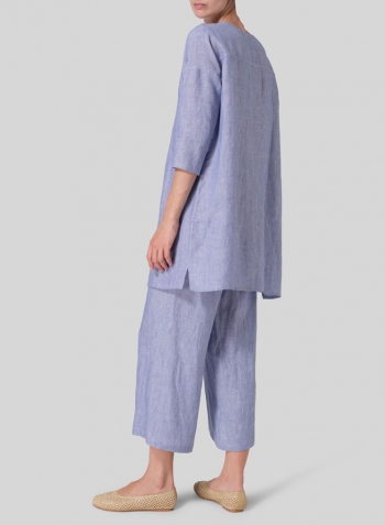 Pale Blue Linen Oversized Top Set