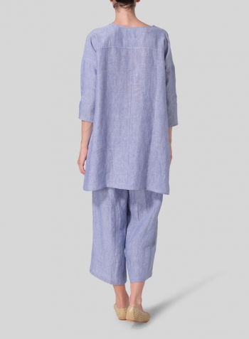 Pale Blue Linen Oversized Top Set