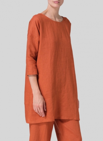 Rust Orange Linen Oversized Top Set