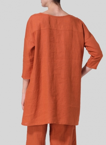 Rust Orange Linen Oversized Top Set