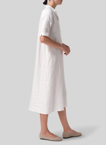 Soft White Linen Short Sleeve A-line Tunic Dress