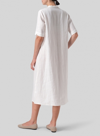 Soft White Linen Short Sleeve A-line Tunic Dress