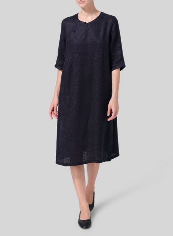 Black Jacquard Linen Tunic with Vintage Mandarin Knot