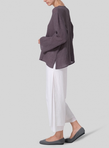 Dim Gray Linen Gauze Long Sleeve Loose Fit Blouse