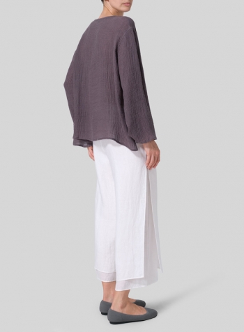 Dim Gray Linen Gauze Long Sleeve Loose Fit Blouse