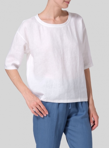 White Linen Scoop Neck Top