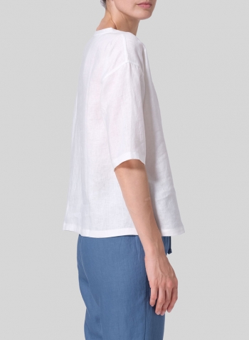 White Linen Scoop Neck Top