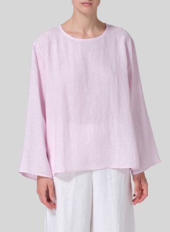 Soft Pink Linen Long Sleeve Loose Fit Blouse