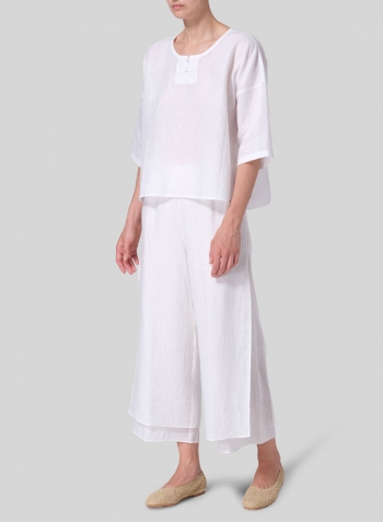White Linen Dropped Shoulder Handmade Knot Button Top