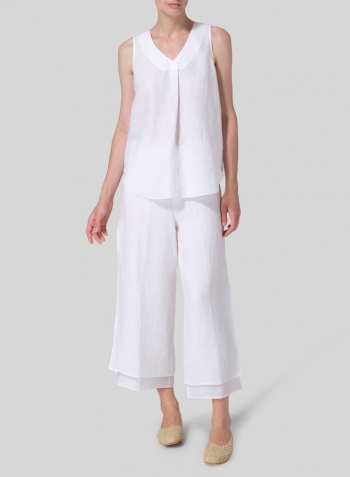 White Linen Pleated Cross Front Top