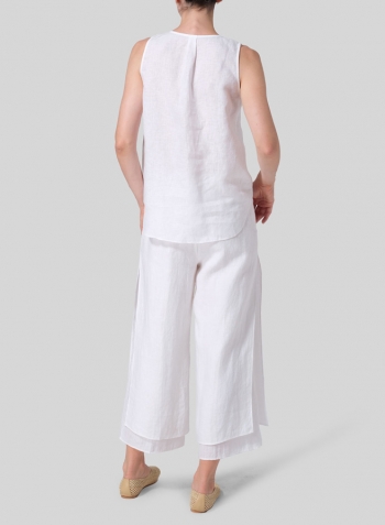 White Linen Pleated Cross Front Top