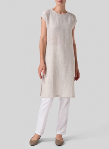 Oat Linen Short Cap Sleeves A-Line Long Top