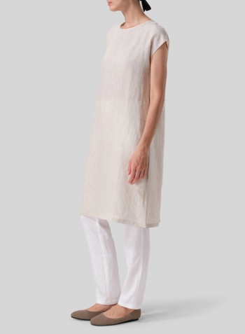 Oat Linen Short Cap Sleeves A-Line Long Top