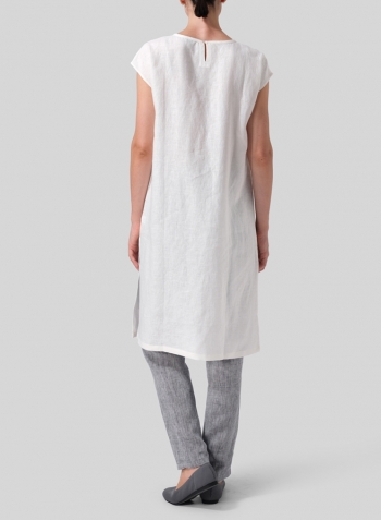 Off White Linen Short Cap Sleeves A-Line Long Top