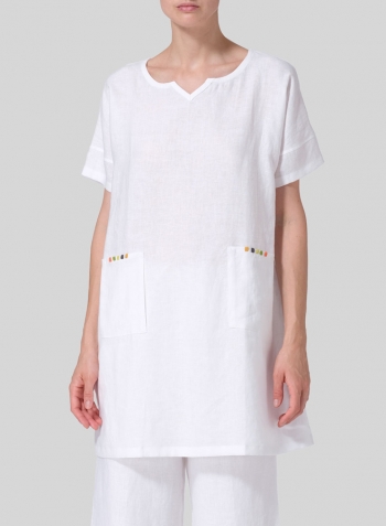 White Linen Sweetheart Neckline S/S Tunics