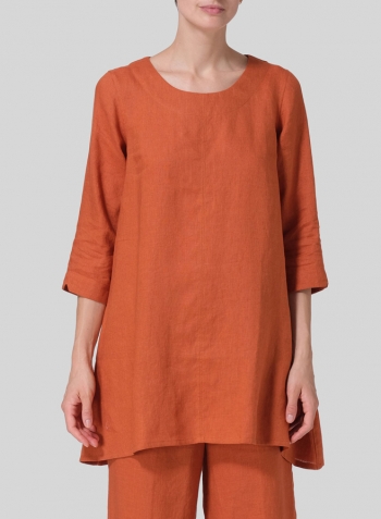 Rust Orange Linen Classic A-Line Tunic Set