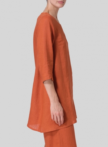 Rust Orange Linen Classic A-Line Tunic Set