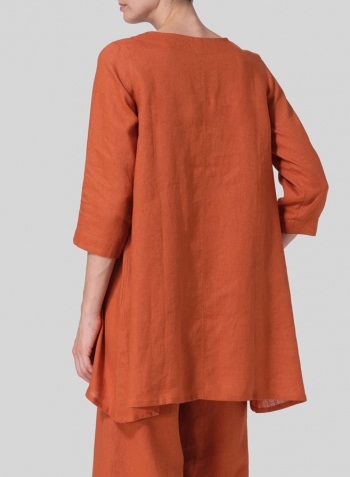 Rust Orange Linen Classic A-Line Tunic Set