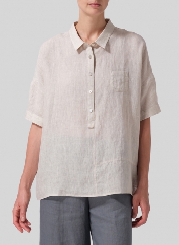 Oat Linen Short Sleeve Boxy Shirt