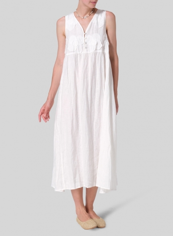 White Linen Sleeveless A-line Long Dress