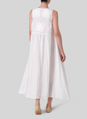 White Linen Sleeveless A-line Long Dress