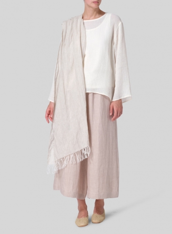 Ivory White Linen Gauze Long Sleeve Loose Fit Blouse Set