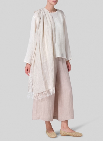 Ivory White Linen Gauze Long Sleeve Loose Fit Blouse Set