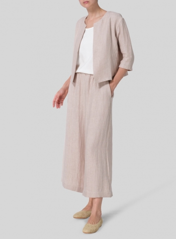 Light Beige Linen Open Front Jacket Set