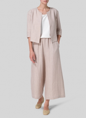 Light Beige Linen Open Front Jacket Set