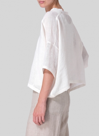 Soft White Woven Linen Deep V-neck Top