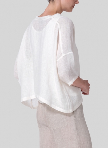 Soft White Woven Linen Deep V-neck Top