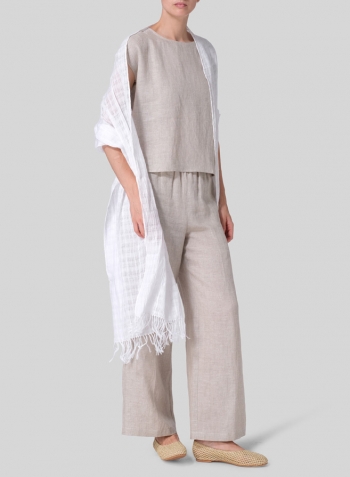 Oat Linen Cap-sleeve Pullover Top Set